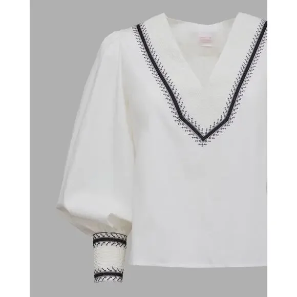 Loretta Caponi Vinci embroidered Blouse in Lecce Pop S - Picture 2 of 3